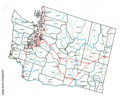 Washington road and highway map. Vector illustration.