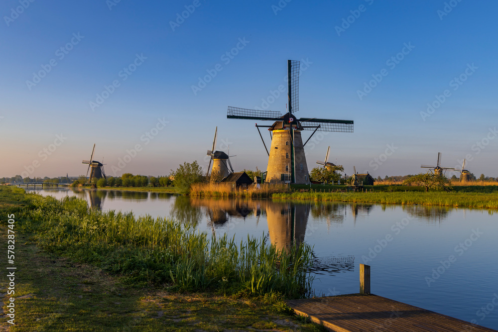 Traditional Dutch windmills in Kinderdijk - Unesco site, The Netherlands