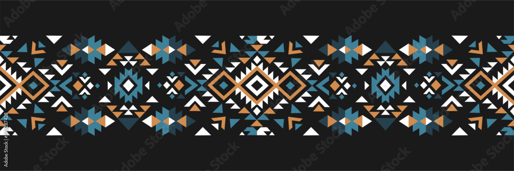 Geometric ethnic border pattern. Design for clothing, fabric, background, wallpaper, wrapping, batik. Knitwear, Embroidery style. Aztec geometric art ornament print. Vector illustration