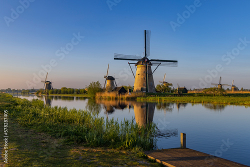 Traditional Dutch windmills in Kinderdijk - Unesco site, The Netherlands