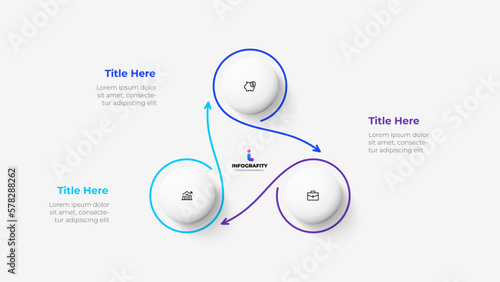 Cycle diagram with 3 options or steps. Infographic template. Three white circles with thin lines
