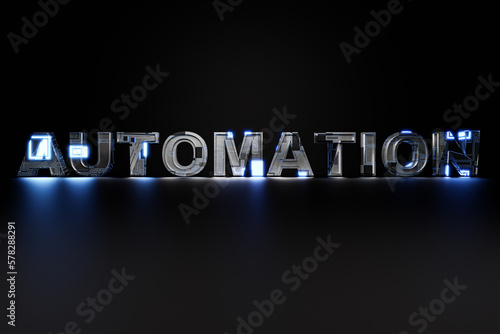 Sci-Fi metal Automation text 3D illustration on black background