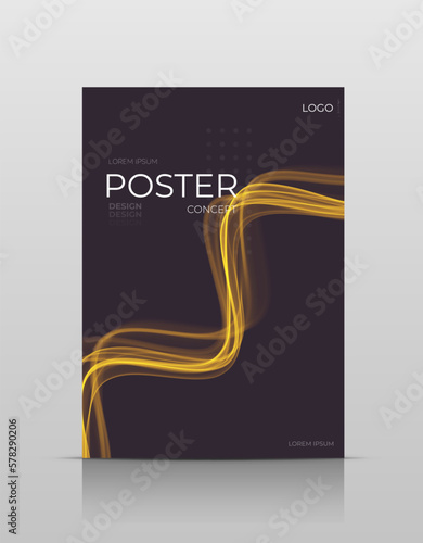 Cover wave design. Flyer motion style. Flow curve line element. Gold gradient wavy illiustration.