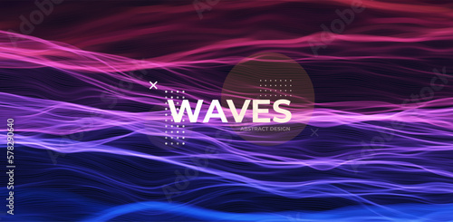 Blue and red abstract wave. Magic line design. Flow curve motion element. Neon gradient wavy illiustration.
