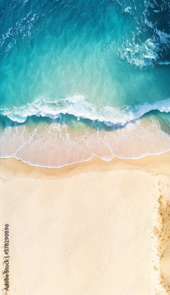 Aerial view of the beautiful tropical ocean coast sandy beach. Generative ai