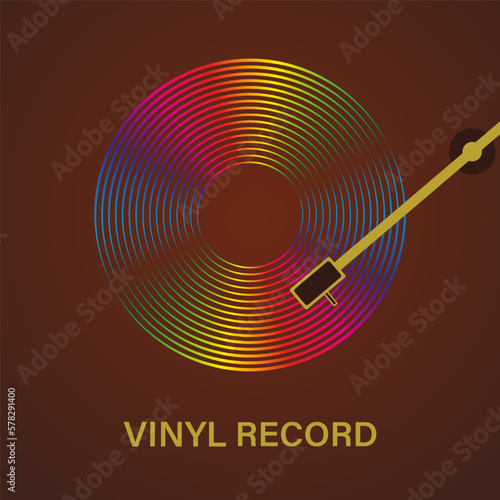 Vinyl record poster. Vector illustration of music on a dark brown background.