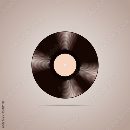 Vector vinyl record on an isolated light brown background. Old CDs, music.