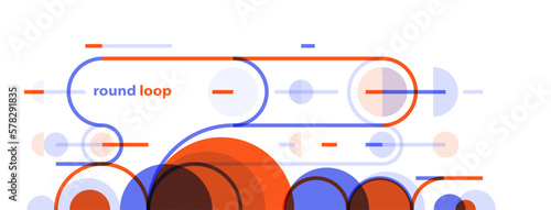 Geometric background with circles and lines vector art, abstract composition technical plan, flat minimal techno system.