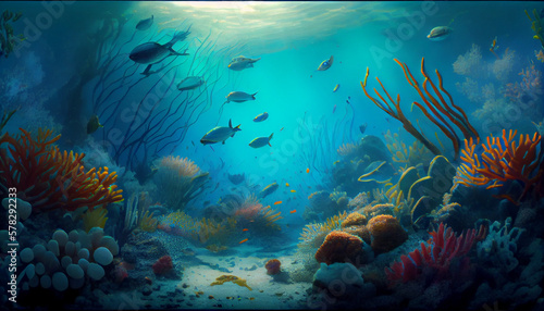 Underwater coral reef full of fish in nature  generative ai