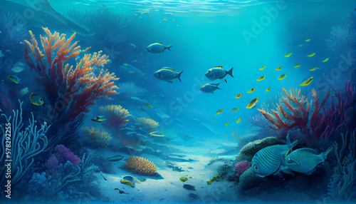 Underwater coral reef full of fish in nature  generative ai