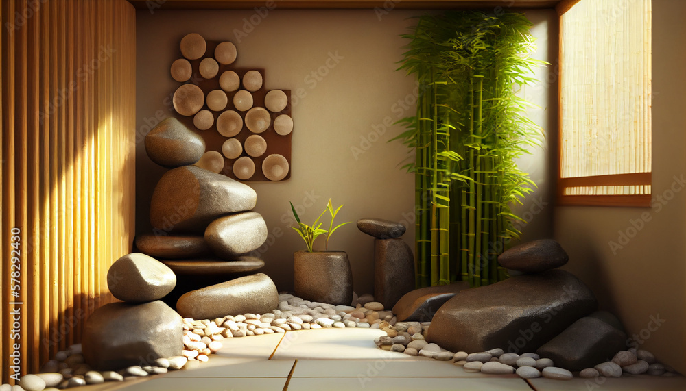 Bamboo and stones in a wellnes spa, generative ai - obrazy, fototapety, plakaty 