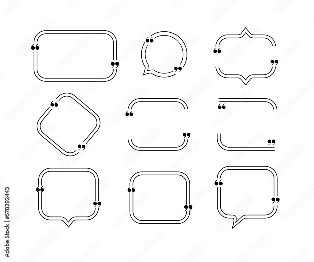 Quote box frames set isolated. Bubble speech comment message reference borders quotation. Vector Quote box frames set isolated. Bubble speech comment message reference borders quotation. Vector