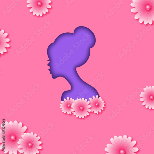 Силуэт прекрасной женщины в цветах.