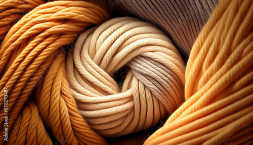 Natural yarn for knitting twisted threads, generative ai