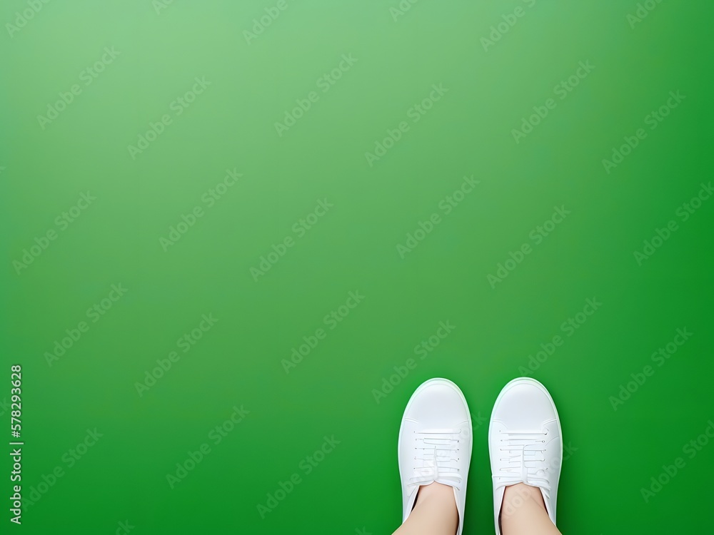 White shoes on green background White shoes on green background