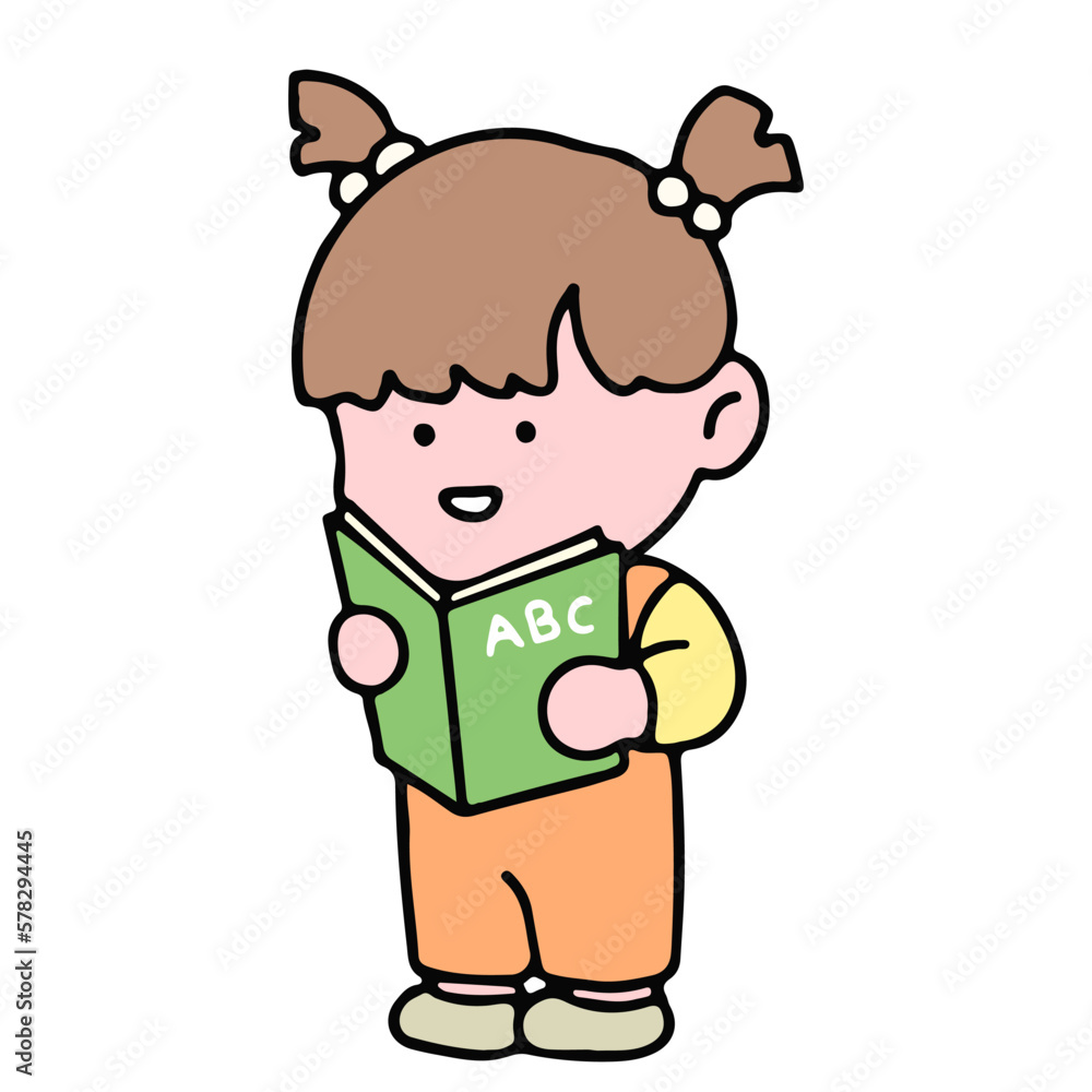 A cute girl character, reading a book, studying and doing homework, isolated on a background, for a back-to-school concept. A cute girl character, reading a book, studying and doing homework, isolated on a background, for a back-to-school concept.