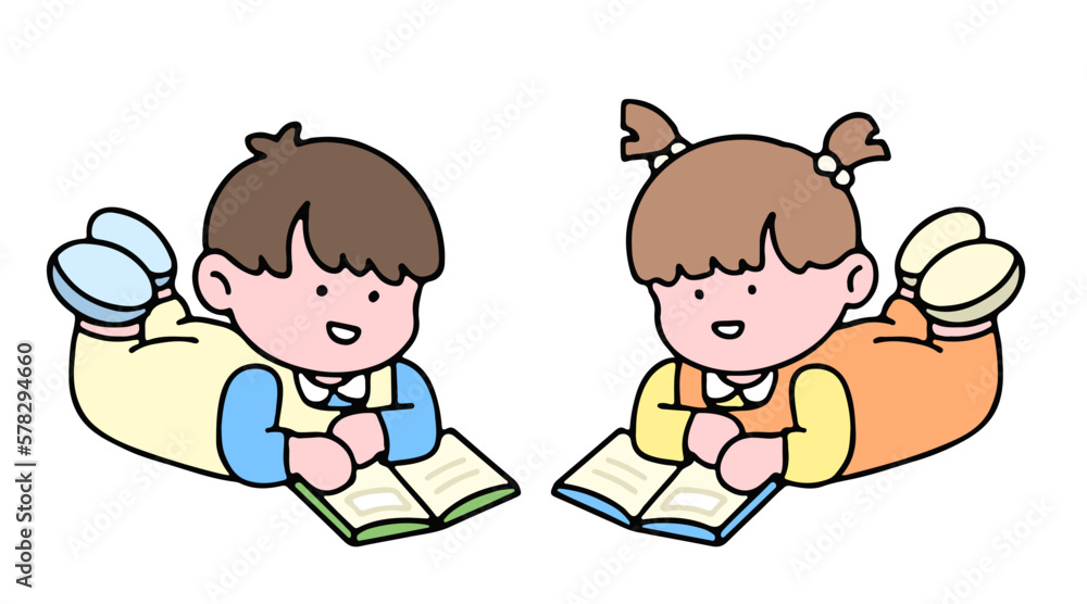 A cute kid character, reading a book, studying and doing homework, isolated on a background, for a back-to-school concept. A cute kid character, reading a book, studying and doing homework, isolated on a background, for a back-to-school concept.