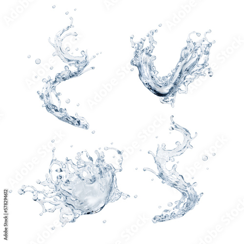 Set of pure water splashes. 3d illustration