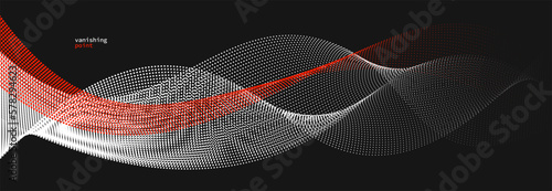 Wave of flowing vanishing particles vector abstract background  red and black curvy lines dots in motion relaxing illustration  smoke like image.
