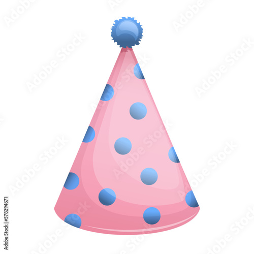 flat cartoon design illustration of colored hat for birthday party. vector - illustration. pink and blue birthday hats isolated on white background. Vector cones