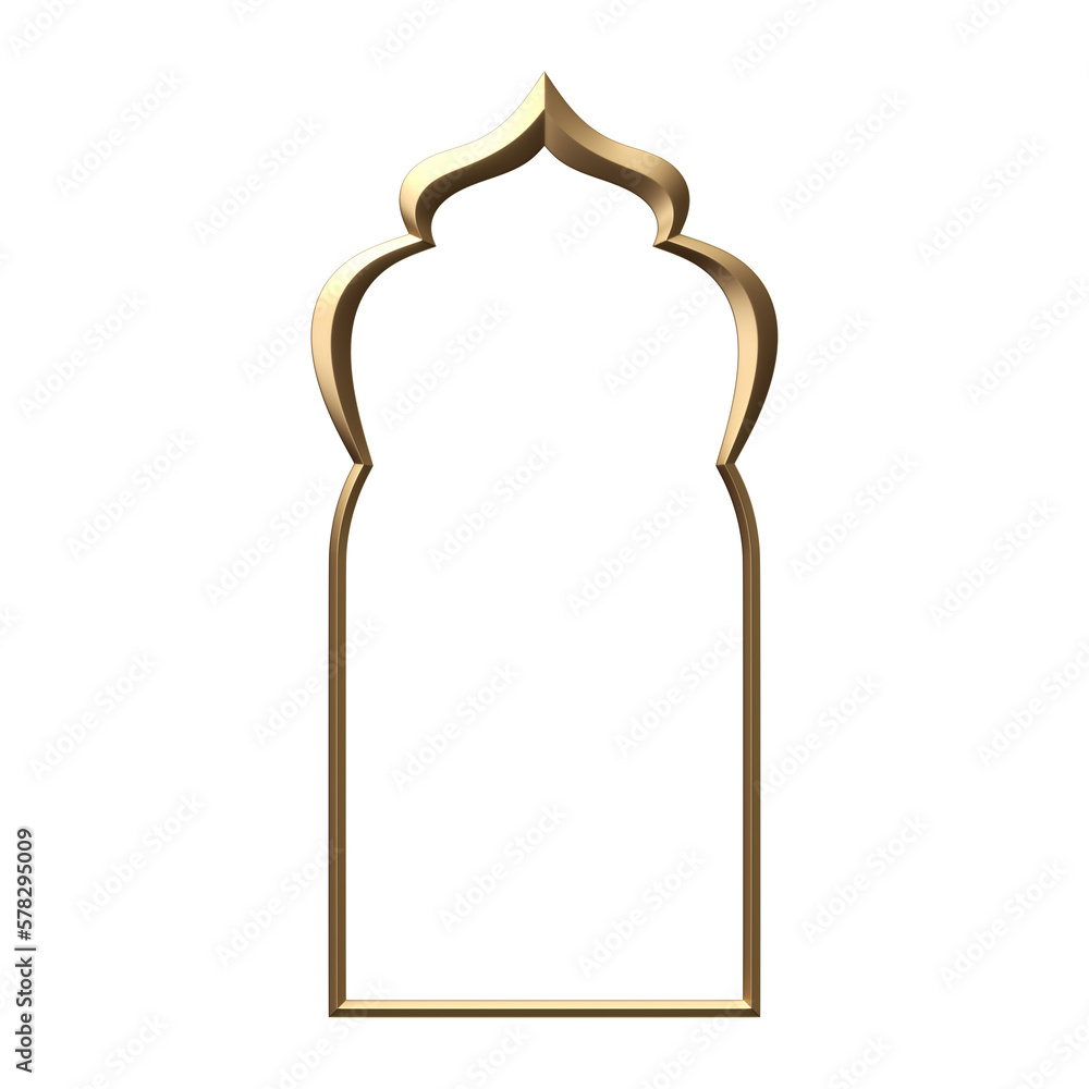 Arabic golden arch. 3d illustration of islam architecture shape for muslim holidays. Design elements door, frame,window. Arabic golden arch. 3d illustration of islam architecture shape for muslim holidays. Design elements door, frame,window.