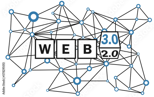 Illustration of the new blockchain technology of the future neural network on the Internet 3.0. Web 3.0 advanced internet technology icon. Web 3.0 internet vector icon. 