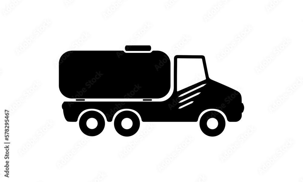 Liquid and fuel transportation truck vector graphic isolated on white. Logistics icon set with simple truck design to use in logistics, automotive, transportation truck design projects.
