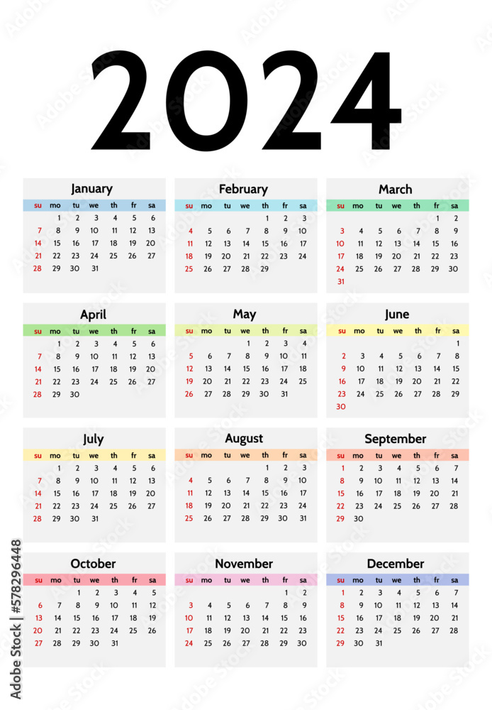 Calendar for 2024 isolated on a white background Calendar for 2024 isolated on a white background