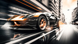 Sports car with motion blur on the road. Generative Ai.