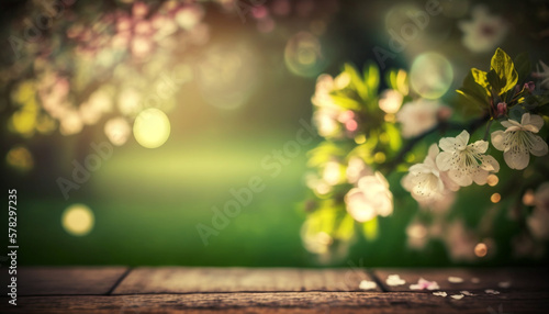Generative ai of peaceful spring garden with bokeh and defocused soft light  © Darren Green
