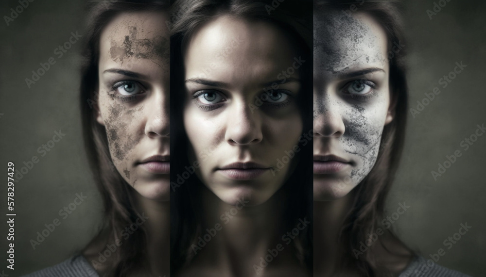 Generative ai of a woman struggling with Multiple Personality Disorder. Generative ai of a woman struggling with Multiple Personality Disorder.
