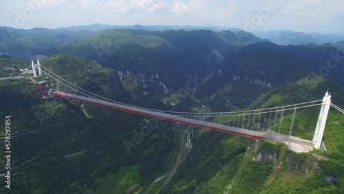 Aerial view of Aizhai suspension bridge on canyon,Hubei,China.