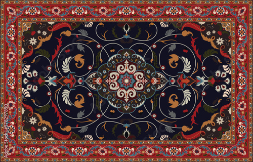 Colorful ornamental vector design for rug, tapis, yoga mat. Geometric ethnic clipart. Arabian ornamental carpet with decorative elements.Persian carpet,