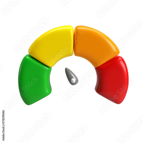 Print op canvas 3d icon speedometer meter with arrow for dashboard with green, yellow, orange and red indicators