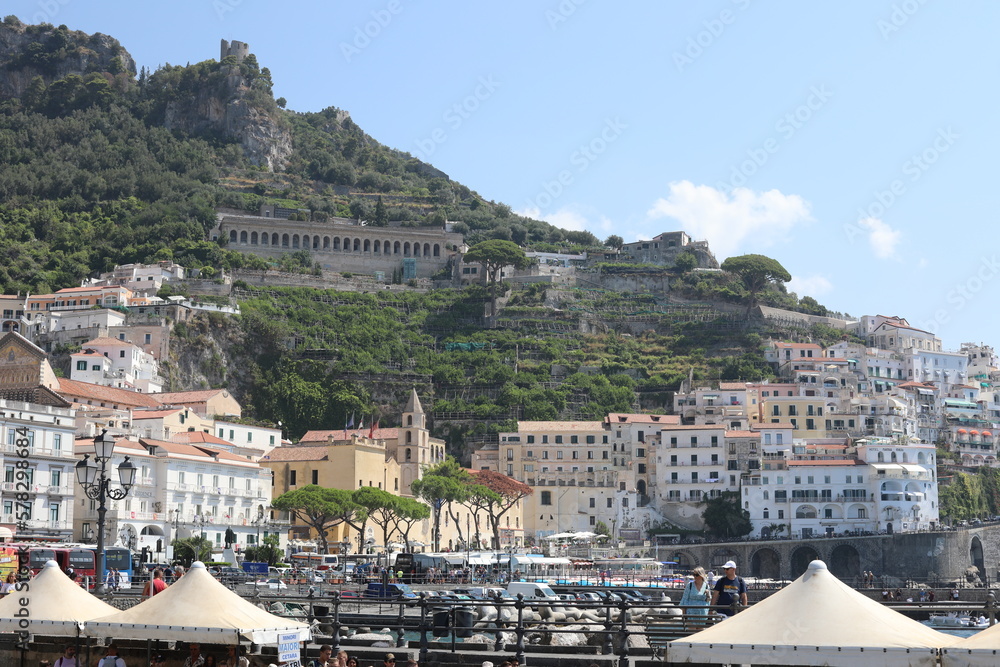 Scenic view of the town of Amalfi Coast, Italy.  Beautiful view of the city of Italian country.