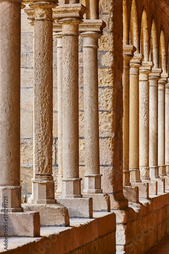 Saint Emilion church cloister columns. Viticulture village near Bordeaux. France