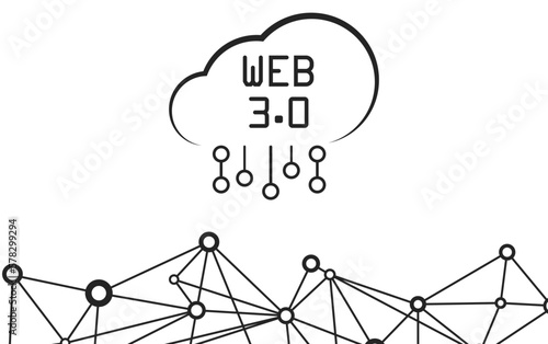 Illustration of the new blockchain technology of the future neural network on the Internet 3.0. Web 3.0 advanced internet technology icon. Web 3.0 internet vector icon.