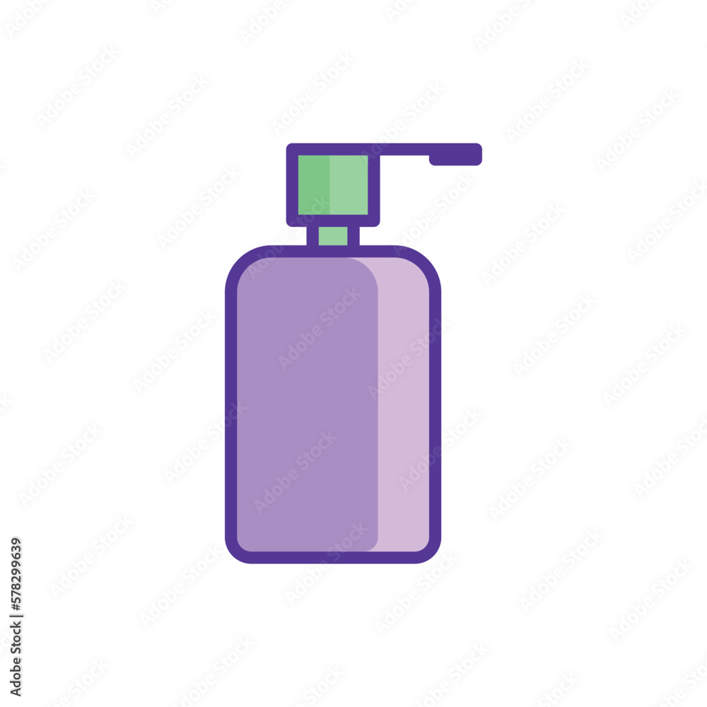 Soap dispenser: bottle with pump. Thin line icon. Simple packaging for beauty product. Modern vector illustration.