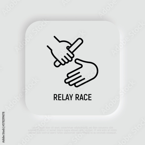 Race relay thin line icon. Symbol of teamwork, trust, cooperation, partnership. Modern vector illustration.