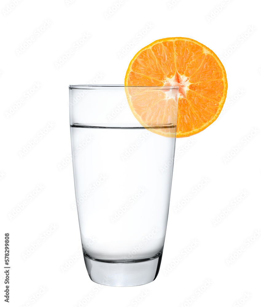 Glass of water with orange fruit on transparent png Glass of water with orange fruit on transparent png