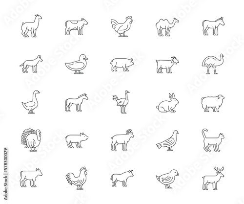 Foto Set of farm animals and birds icons set. Vector illustration.