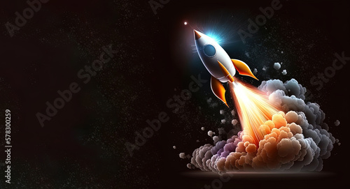 cute rocket launch on dark background with copy space. Made with Generative Ai