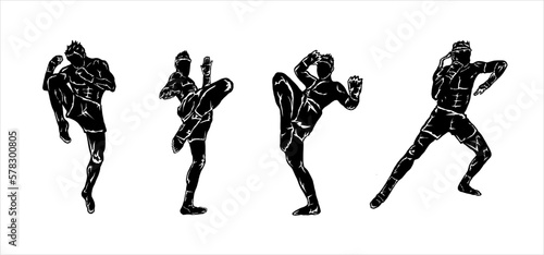 muay thai boxing fighter icon logo silhouette