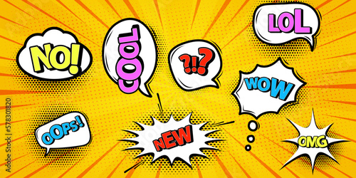 Set of comic cartoon speech bubble cloud with text