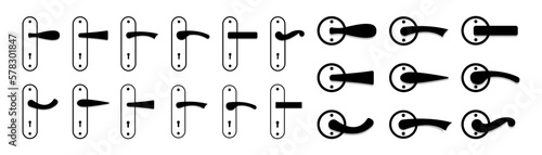Set of black door knob icons. Door knob icons collection