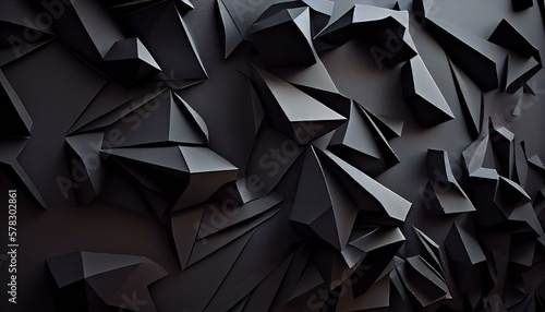 Geometric shapes of black material, composition abstract. Ai generative illustration. © kilimanjaro 