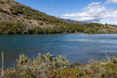 Serrano River with crystal clear blue water at Torres del Paine National Park in Chile, Patagonia, South America