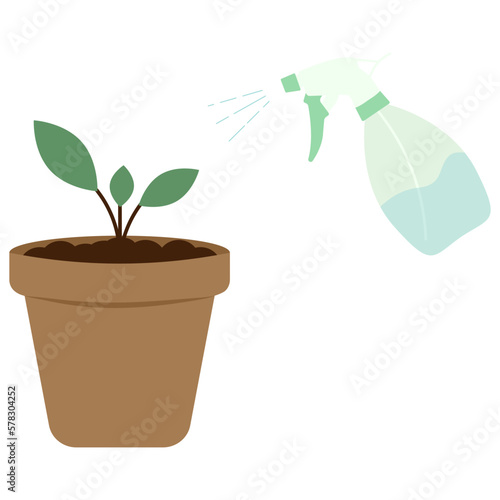 Watering plants with a pulverizer. Flat vector illustration