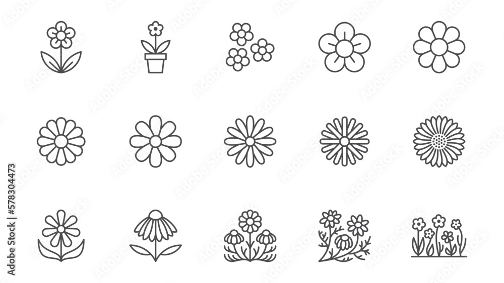 Chamomile line icons set. Daisy flower, echinacea vector illustration. Outline signs for camomile tea. Editable Stroke - obrazy, fototapety, plakaty 