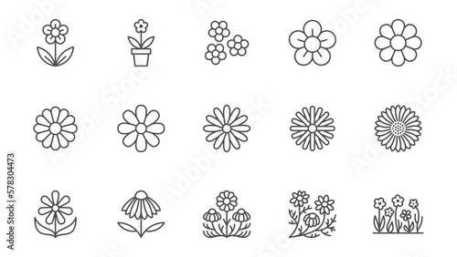 Chamomile line icons set. Daisy flower, echinacea vector illustration. Outline signs for camomile tea. Editable Stroke
